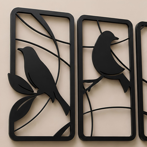 Décoration murale minimaliste en métal en forme d'oiseau, ensemble de 3 panneaux, sculpture suspendue moderne pour salon, chambre à coucher, bureau - Product Image 4