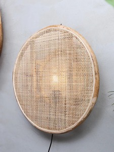 Rattan Wall Lamp Round Woven Wall <b>Light</b> Natural Decorative <b>Sconce</b> for Living Room Aisle Tea Room - Product Image 1