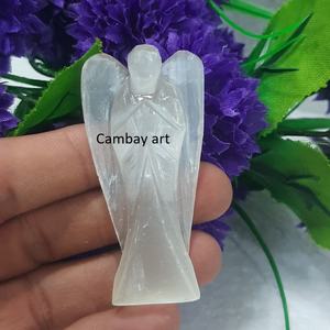 Directo de fábrica, Ángel de selenita blanca Natural, tallado a mano, artesanías de cristal de energía para colección, decoración de coche - Product Image 2