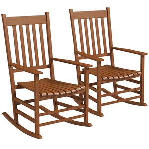 Ensemble de 2 chaises à bascule en bois d'extérieur pour patio, jardin, balcon ou véranda avec accoudoirs lisses et supports de dossier hauts - Product Image 1