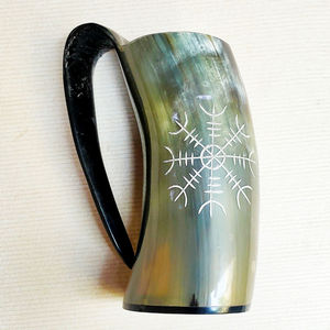 Mug en corne de buffle naturelle de haute qualité avec poignée, moderne, pour boire directement, isolation thermique, écologique, pour bière, vin, hydromel, bière artisanale - Product Image 1