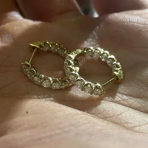 Tishya Diamond 1.50Ct Round Cut Moissanite <b>Huggie</b> Hoop Earrings 14K <b>Solid</b> Yellow <b>Gold</b> Women's Fine Jewelry Gift - Product Image 4