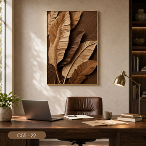 C55-22 Lienzo Decorativo para Pared, Hojas Marrones con Relieve, Impresión Minimalista, Marco de Madera, Decoración Interior, Pintura Abstracta Moderna 3D - Product Image 2