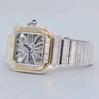 Nouvelle montre unisexe de luxe à quartz en acier inoxydable ETA, avec diamants taille baguette et moissanite, 41 mm, résistante à l'eau, verre 20 mm