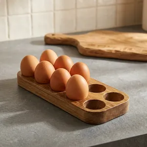 Wooden <b>Egg</b> Holder Tray Multi Hole Kitchen <b>Storage</b> Organizer <b>Egg</b> Rack Display Stand for 6 12 <b>Eggs</b> - Product Image 5