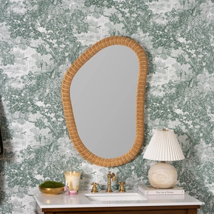 Wavy shaped mirror best choice home <b>accessory</b> hand-made rattan trim mirrors for wall <b>decoration</b> - Product Image 6