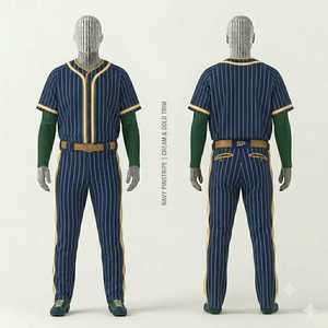 Men's Navy Pinstripe <b>Baseball</b> Uniform Set with Gold Trim Short Sleeve Jersey Pants Breathable Polyester All Seasons Team Apparel - Product Image 1
