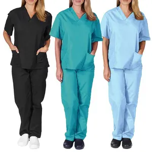 Cheap Uniforme Esfrega Enfermeira Esteticista Workwear Uniformes de Enfermagem Esfrega Set Top Calça Homens Médico conjuntos Ternos de Trabalho das Mulheres Das Mulheres