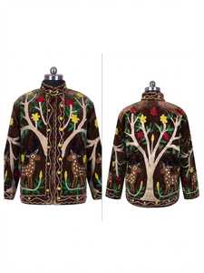 เสื้อแจ็คเก็ตฤดูหนาวผ้าฝ้าย 100% สีน้ำตาลเข้ม ลายดอกไม้สไตล์โบฮีเมียน งานปักมือแบบซูซานี สำหรับผู้หญิง วินเทจ เป็นมิตรกับสิ่งแวดล้อม - Product Image 5