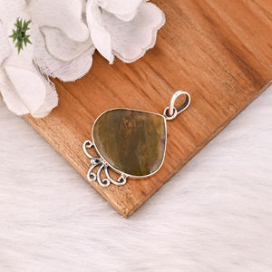 Collier pendentif vintage en argent sterling 925 fait main avec pierre précieuse Jaspe Océan, style bohème, tendance pour fiançailles - Product Image 4