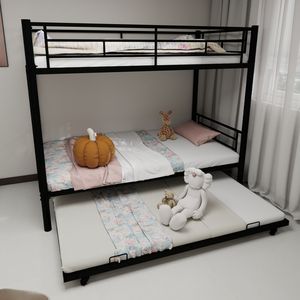 Letto a Castello in Metallo Robusto e Resistente, Doppio su Doppio, con Riduzione del Rumore e Ringhiera di Sicurezza, Senza Necessità di Rete a Doghe, Nero, per Bambini - Product Image 3