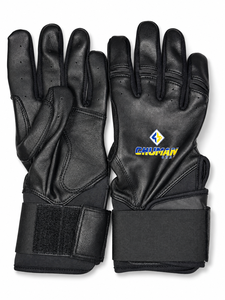 Gants de baseball en cuir noir personnalisés pour l'interieur de terrain, protection UV, imperméables, avec grip intégral sur la paume et sangle de poignet réglable - Product Image 1