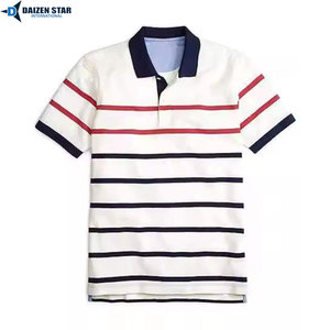 เสื้อโปโลแขนสั้นลายทางผู้ชาย ผ้าถักลำลองสีน้ำเงิน ดีไซน์ลายพิมพ์ ทรงปกติ - Product Image 4