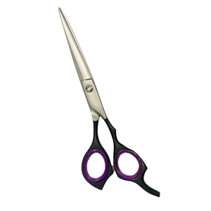 Ciseaux de coiffure professionnels en acier inoxydable, lame tranchante, manche long, couleur personnalisable, anneau violet, pour droitiers - Product Image 3