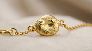 925 Sterling <b>Silver</b> Gold Plated Seed <b>Charm</b> <b>Bracelet</b> Minimalist Chain Textured Center Bead Adjustable Women’s Jewelry - Product Image 3