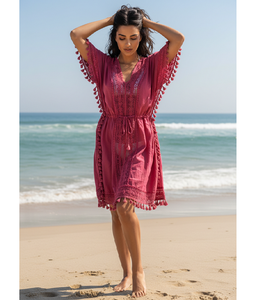 Caftan minimaliste léger et doux en tissu cambric des années 60, robe d'été d'inspiration rétro, coupe décontractée, tenue quotidienne confortable et décontractée - Product Image 1