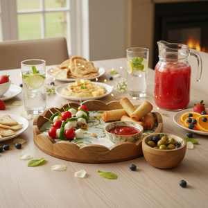 Plateau de service élégant en bois fait main pour chips et trempettes avec bol central amovible – Vente en gros - Product Image 2