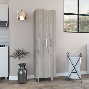 Armadio a due ante Nala grigio chiaro/bianco con quattro gambe e cinque ripiani per utensili di pulizia e scaffali multiuso - Product Image 1