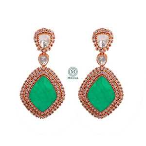 <b>Emerald</b> Green Moissanite Stud <b>Earrings</b> in Rose <b>Gold</b> White <b>Gold</b> Platinum - Product Image 2