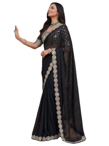 Party Wear Summer Faux Georgette Saree Sequins Codding Embroidery Real <b>Mirror</b> Wedding Traditional Ethnic <b>Slim</b> Fit - Product Image 3