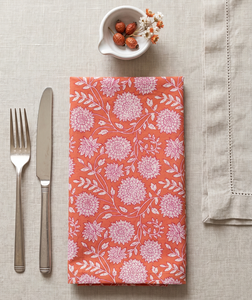 Wholesale Handmade Hand Block Print 100% Cotton Square Napkin Floral Orange <b>Pink</b> Reusable Soft <b>Table</b> Linen Wedding Party - Product Image 3