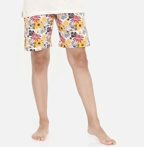 Shorts en coton tricoté à imprimé floral pour femmes, taille basse élastique avec cordon de serrage, coupe décontractée, respirant et à séchage rapide - Product Image 1