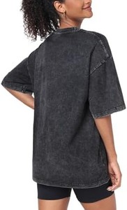 Camiseta de Manga Corta con Cuello Redondo Extra Grande para Mujer, 100% Algodón, Color Sólido, Corte Holgado, Largo Regular, Hombros Caídos, Primavera Verano - Product Image 2