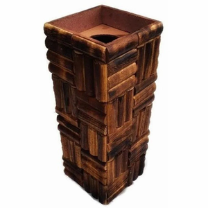 Jarrón Cuadrado de Madera Tejido a Mano Estilo Art Deco, Color Marrón Oscuro, Jarrón de Pared Ecológico FAIZA CRAFT para Uso en Interiores - Product Image 1