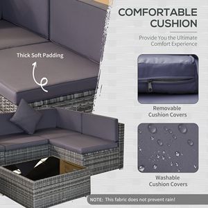 Set di mobili da giardino in vimini grigio da 7 pezzi con cuscini - Product Image 5