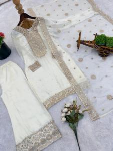 Elegante traje de seda cosido a mano con bordados elaborados y pedrería para ocasiones de boda, ropa tradicional para mujer. - Product Image 1