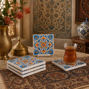 Posavasos Cuadrados Modernos con Diseño Floral, Base de Corcho e Incrustaciones de Madreperla Hechas a Mano de REHMAN CRAFT - Product Image 5