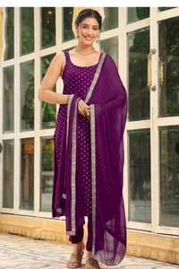 Ensemble Salwar Kurta Pantalon et Dupatta Leranath Fashion pour Femme, Marron, Sans Manches, en Coton Imprimé à la Feuille, Matériaux Recyclés, pour Mariage - Product Image 4