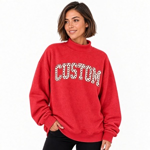 Sudadera de cuello alto extragrande con estampado de letras personalizado para mujer, de algodón tejido, manga larga, estilo casual de otoño. - Product Image 5