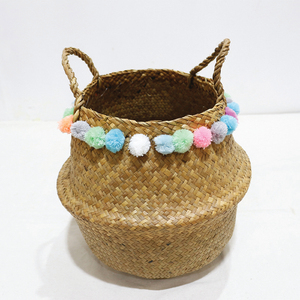 Trending Natural Palm Leaf <b>Belly</b> <b>Basket</b> Eco-friendly Foldable Sundries Organizer Case - Product Image 2