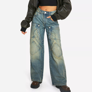 Hot Sale Slim Fit with Custom Logo Winter Season Flat Front Style Best Product Women's Oversized Jeans <b>Pants</b> - Product Image 1