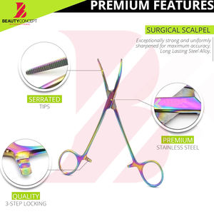 Pinzas Hemostáticas Multicolor de Última Generación con Mordazas Dentadas de Acero, Manuales, con Soporte en Línea, Instrumentos Quirúrgicos de Bloqueo Recto - Product Image 2