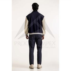 Blouson Bomber Homme Bleu Marine Décontracté à Fermeture Éclair Couleur Unie Col Rabattu en Polyester Coton Tricoté pour l'Automne - Product Image 2