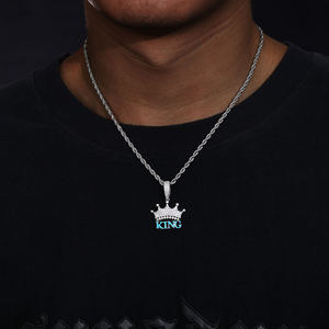 Pendentif Couronne Plaqué Argent avec Incrustation de Strass, Breloque Roi Style Hip-Hop, Bijou Tendance pour Homme, Idéal Cadeau - Product Image 1