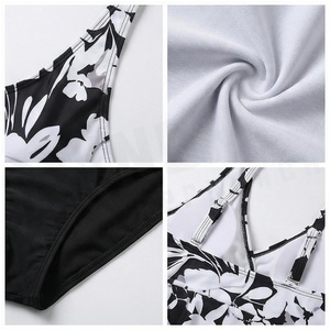 Women Floral Print Halter Tankini 2 Piece <b>Set</b> Plus Size with Ruched Twist Detail Front Logo and Shorts Bottom - Product Image 4