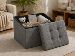 Pouf de rangement moderne en tissu gris foncé pour salon, meubles de maison - Product Image 4