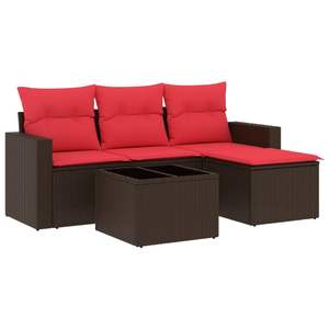 Ensemble de canapés de patio en polyrotin marron 5 pièces avec coussins, meubles d'extérieur durables - Product Image 2