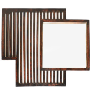 Geometric Walnut Wood Framed <b>Wall</b> <b>Mirror</b> with Slatted Design | Modern Home Decor | Wholesale OEM - Product Image 1