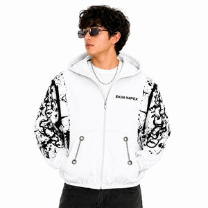 Sweat-shirt à capuche zippé streetwear blanc de haute qualité, 400g, en polaire polyester épais, unisexe, coupe oversize, séchage rapide, pour l'hiver - Product Image 3