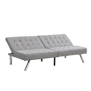 Divano Letto Futon Grigio con Struttura in Legno e Gambe in Acciaio Inox Prodotto Comodo ed Elegante - Product Image 5