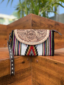 New Arrival Western Style Hand Tooled Leather Saddle <b>Blanket</b> Wristlet Clutch Hot Selling Hand Tooled <b>Stitched</b> Purse Women Wallet - Product Image 2
