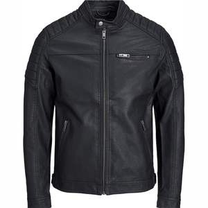 Veste en cuir PU pour homme, style motard coréen, coupe ajustée, col montant, manches longues, fermeture éclair, pour le printemps et l'automne - Product Image 1