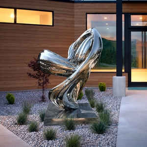 Escultura abstracta de acero inoxidable pulido a espejo para jardín exterior, decoración de arte metálico moderno para patio, villa u hotel. - Product Image 2
