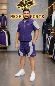REXFIT SPORTS 2026 Custom Purple Grey Nylon <b>Short</b> Set Full <b>Zip</b> <b>Short</b> Sleeve Jacket and <b>Shorts</b> Sportswear Streetwear Two Piece - Product Image 3