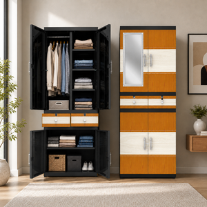 Naiba Drawer Fit Plastic Wardrobe Cabinet Light Brown Drawer, Shelves, Hanger & <b>Mirror</b> for Clothing Storage Bedroom Furniture - Product Image 1