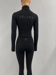 Black Solid <b>Yoga</b> Set Zip-Up <b>Jacket</b> Sports Bra Leggings Activewear 2-Piece Tracksuit for Women Gym Training - Product Image 3